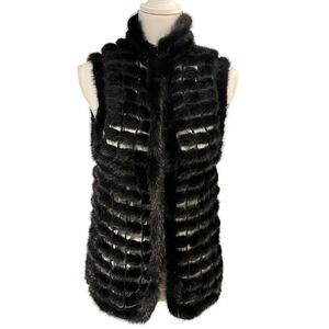 Ranch Mink Fur Vest with Crochet Black Genuine Mink Cozy Soft Statement Piece